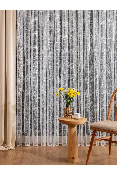 LUNETT HOME Stone Pattern Middle 1X2,5 Pleated Tulle Curtain