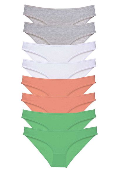 Angoravi 8 Pieces Super Eco Set Lycra Women's Slip Panties Gray White Powder Green