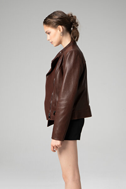 Dericlub Wm046 Jumbo Real Leather Women's Coat Hazelnut