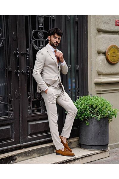 Salihtarzz Suit Light Cream Italian Cut - Slim Fit SD4903