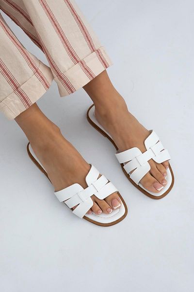 STRASWANS Stephan Women's White Single Strip Daily Leather Slippers