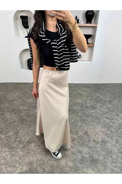 MADAME MELEK Fusta lungă din satin maxi din satin