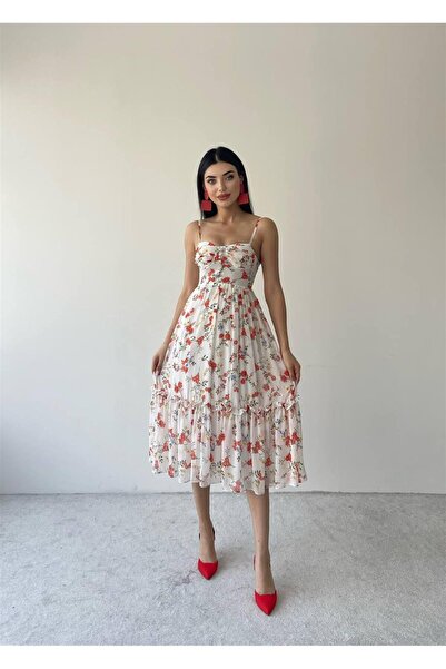 conconmoda Aden Şifon Midi Askılı Elbise - Pembe