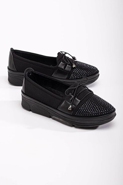 Ccway Balerini Stretch Latikli Stone pentru femei PIELE NEGRĂ