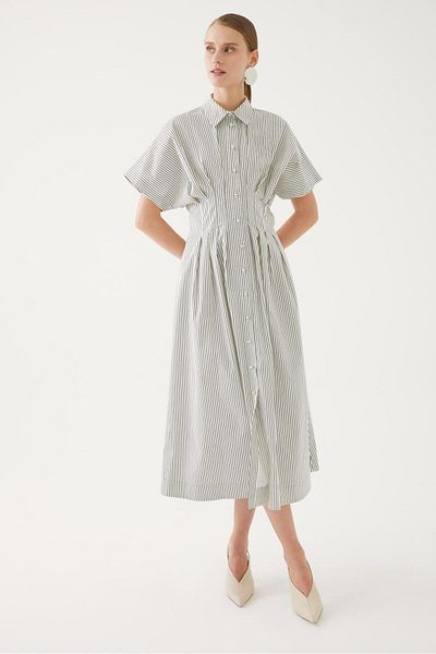 Exquise Rochie midi cu nasturi cu dungi