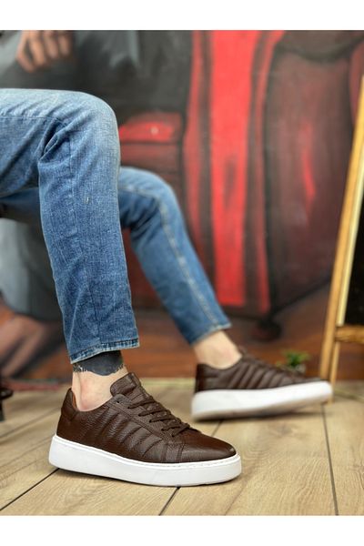BOA BA0348 - Genuine Leather Brown Men's Casual Shoes, Lace Up Inside and Outside