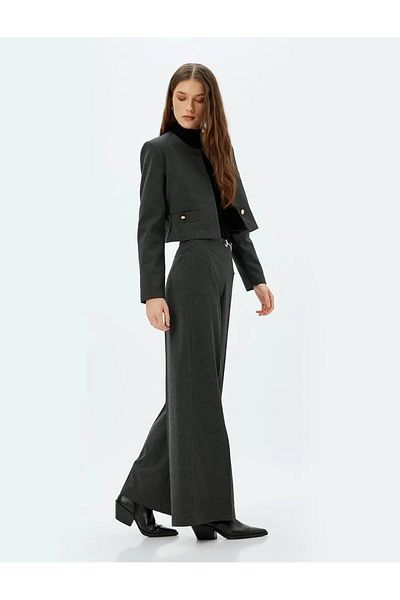 Koton Hose aus Stoff mit hoher Taille und weitem Bein und Accessoire-Detail