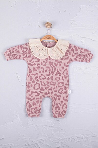 Babydonat Leopar Dama Desenli % 100 Pamuk Kız Bebek Tulum