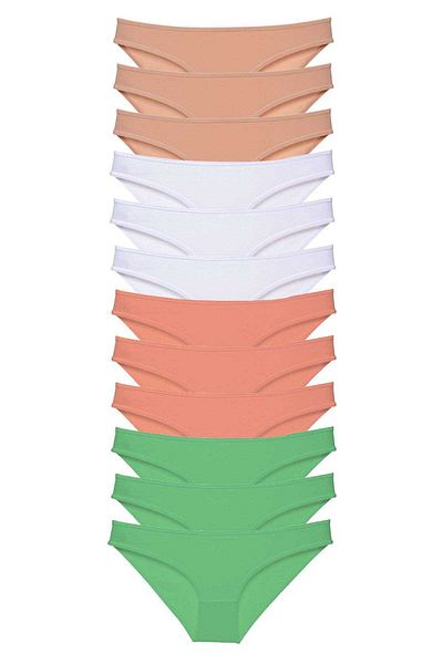 Angoravi 12 Pieces Super Eco Set Lycra Women's Slip Panties Gray White Powder Green