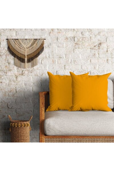 Lia Store Hardal Renk Çift Taraflı Dekoratif 2'li Minder Kılıfı Seti 60 x 60 cm