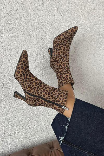 STRASWANS Poppin Kadın Pino Ökçe Kumaş Bot Leopar