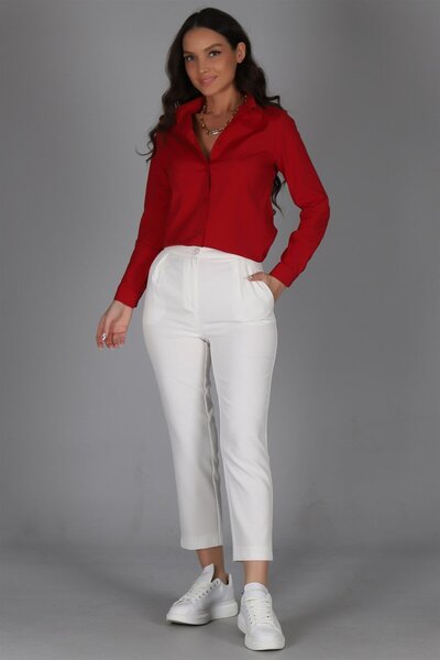 SWEETNESS Γυναικείο Claret Red Lycra μακρυμάνικο βαμβακερό κλασικό πουκάμισο