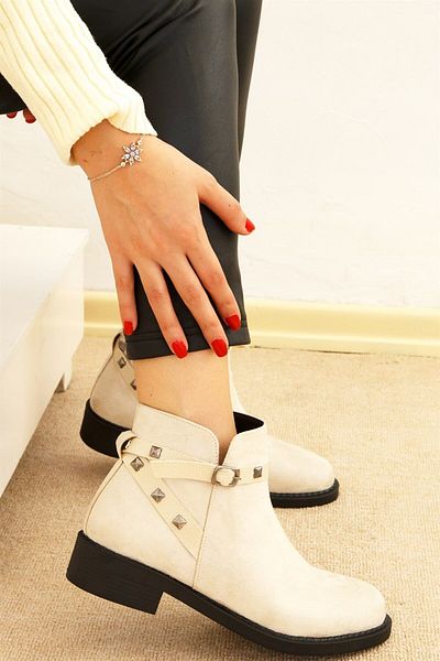 ShoeTek Noelia Women's Boots Zippered Beige Suede