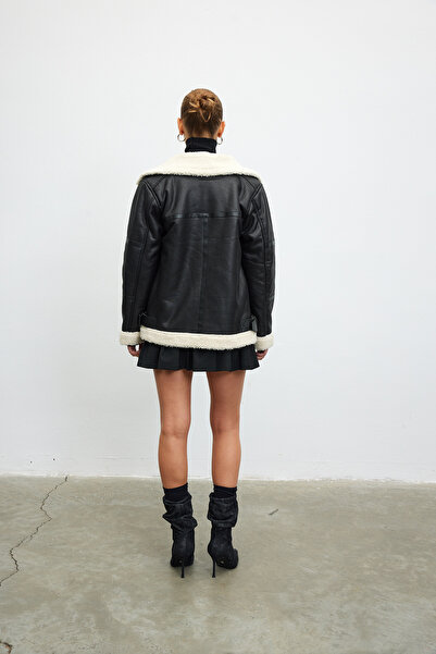 VATKALI Semišový kabát s kožešinovým límcem