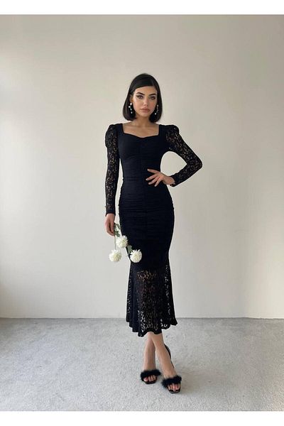 conconmoda Hadise Long Black Lace Dress