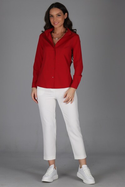 SWEETNESS Γυναικείο Claret Red Lycra μακρυμάνικο βαμβακερό κλασικό πουκάμισο