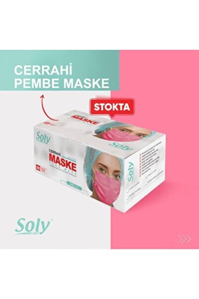 Soly Pembe, Care Cerrahi Maske 100 Adet (50'li 2 Kutu) Üç Katlı Lastikli Buru...