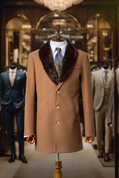 Salihtarzz Erkek Kaban Kaşe Kaşmir Taba Yaka Kürklü SD7848