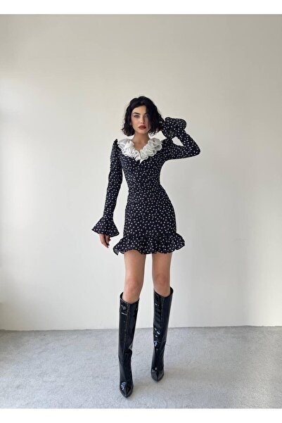 conconmoda PINAR MİNİ FIRFIR YAKA ÇİÇEK DESEN ELBİSE