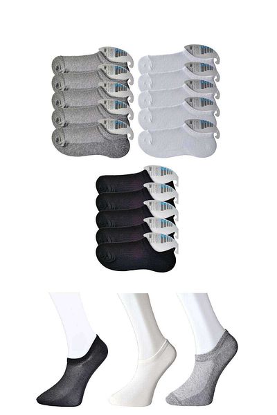 CPU ELEKTRONİK Black Gray and White Men's Invisible Socks 15 pairs