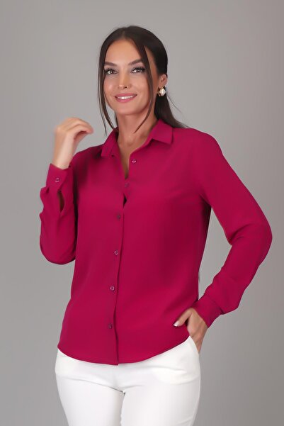SWEETNESS Fuchsia Women's Shirt - Silk Fabric, Long Sleeve