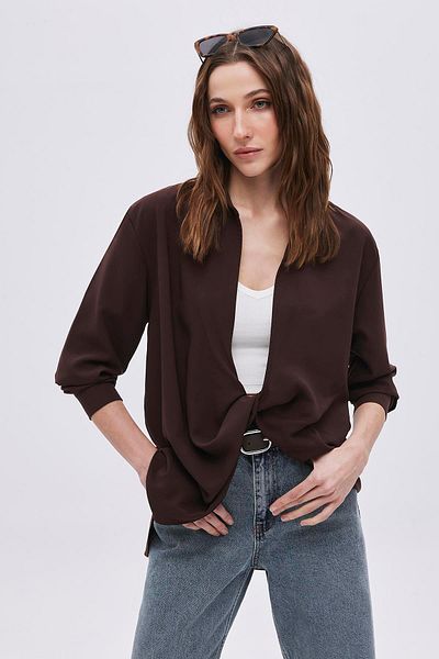 SHERIN Brown Front Knotted Blouse