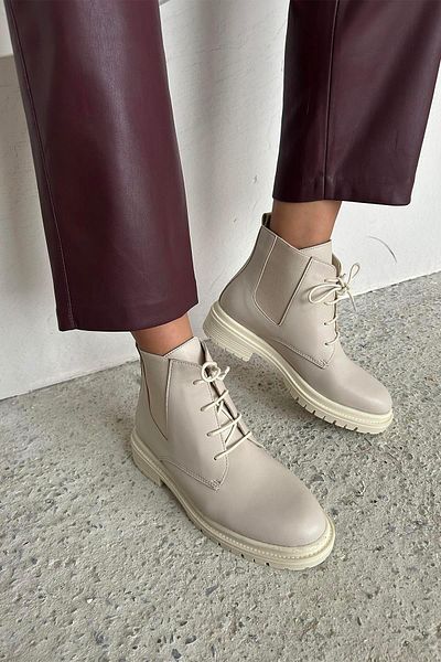 STRASWANS Pery Women's Rubber Detail Leather Boots Beige