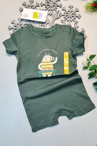 Mu Art Summer 100% Cotton Khaki Green Short Sleeve Snap Fastener Baby Jumpsuit Hellobaby Ebebek Badi 1 Piece