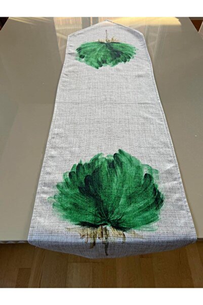 Lia Store مفرش كتان منقوش بالزهور الخضراء مقاس 35*135 سم