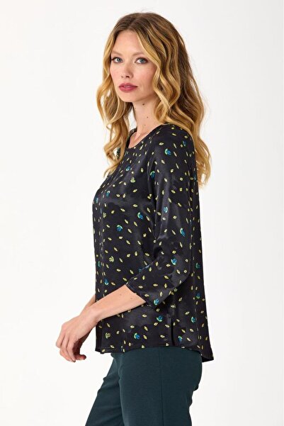 İKİLER Round Neck 3⁄4 Sleeve Patterned Blouse 245-3010