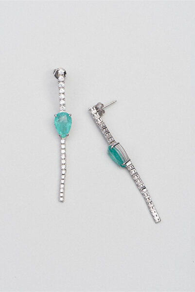 So CHIC... Paraiba Damlası 18 Ayar Beyaz Altın Kaplama Gümüş Küpe