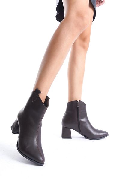Bak Store Γυναικείες μπότες Bitter Brown - Cowboy Style, Κοντή μυτερή μύτη, Χοντρό τακούνι