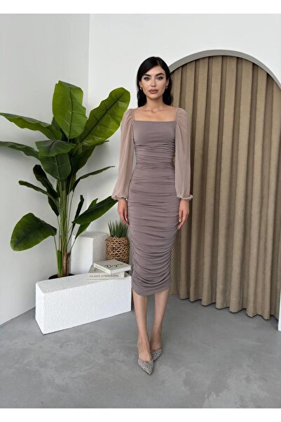 conconmoda Sildane Drapeli Tül Kol Elbise