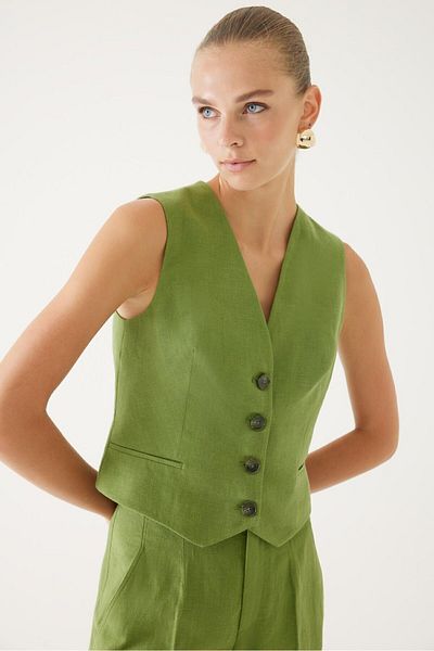 Exquise Linen Vest - Pistachio Green