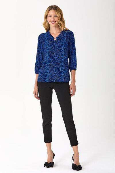 İKİLER Önü Düğmeli Kolu Lastikli Desenli Bluz 245-3019