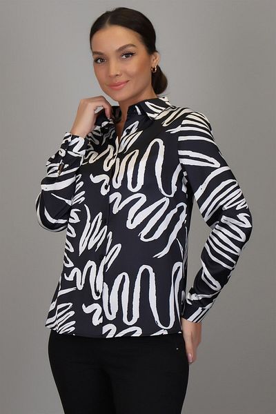 SWEETNESS Cămașă de seară cu mânecă lungă din satin lycra cu model alb-negru pentru femei Dk 1001