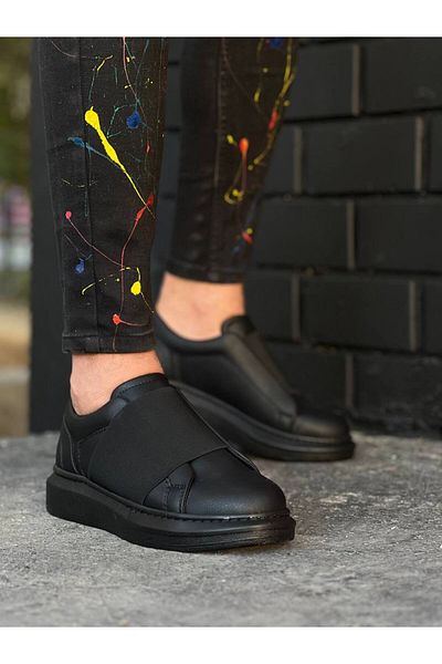 BOA Kb 040 Black Skin Black High Sole Lace Up Casual Men's Shoes