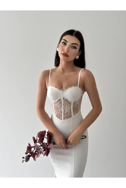 conconmoda Romantica Dantel Detay Elbise