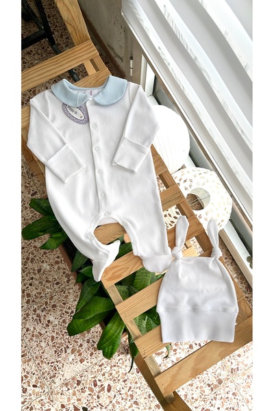 Happy Moon Bebek Giyim Erkek Bebek Beyaz Pamuklu Tulum Süsleme Tasarım Şapka ...