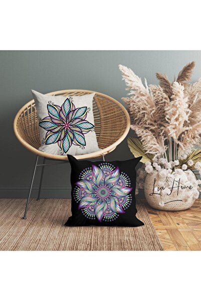 Lia Store طقم غطاء وسادة مزخرف مزدوج الجوانب بنمط ماندالا مكون من قطعتين