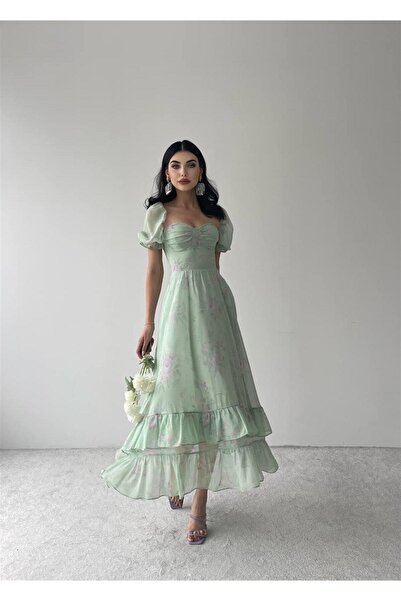 conconmoda Candy Şifon Uzun Elbise Su Yeşili