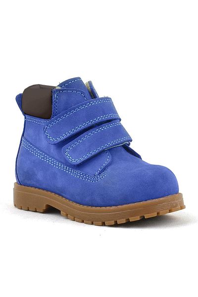 Rakerplus Neson Genuine Leather Saks Blue Fur Velcro Baby Boots