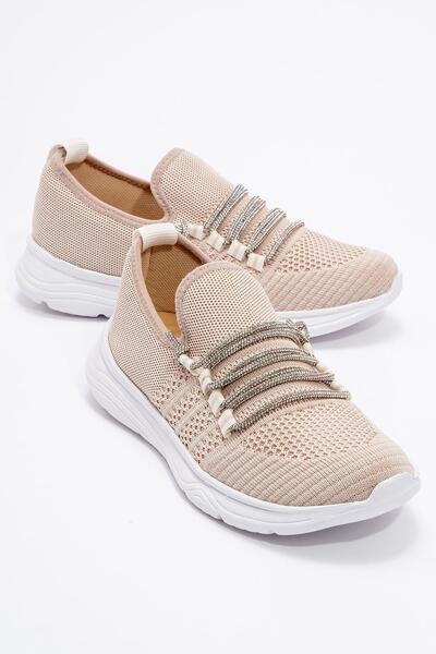 Ccway Pantofi de damă tricotați cu detalii crem alb piatră