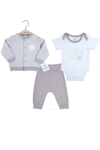 Babydonat 100% Cotton Set with Striped Bear Cardigan for Baby Boy