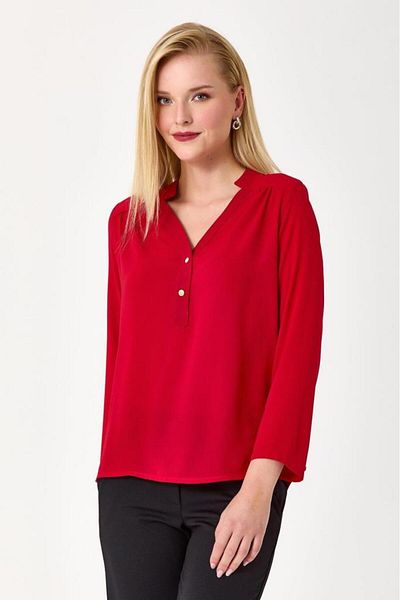 İKİLER High Collar Buttoned Front Long Sleeve Blouse 245-3015