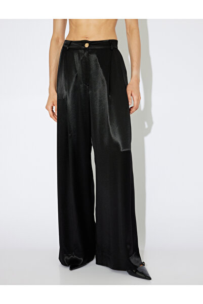 Koton X Zeynep Bastık - Yüksek Bel Cepli Geniş Paça Saten Pantolon