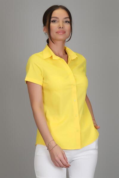 SWEETNESS Women's Yellow Lycra Short Sleeve Cotton Classic Shirt