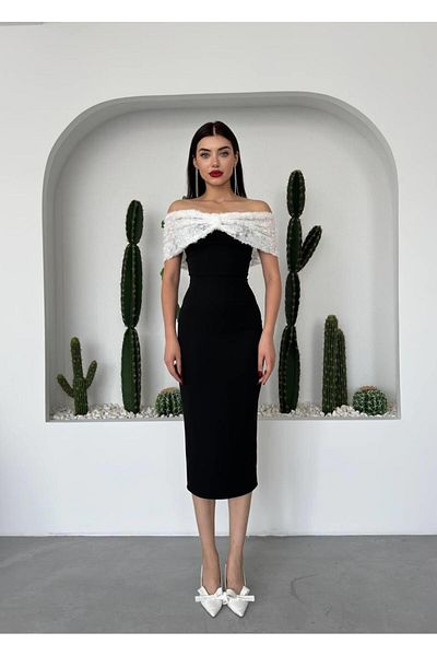 conconmoda Ribbon Guipure Detail Midi Dress