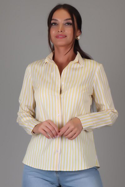 SWEETNESS Cămașă cu mânecă lungă din bumbac Lycra cu dungi galbene - Dk004-6