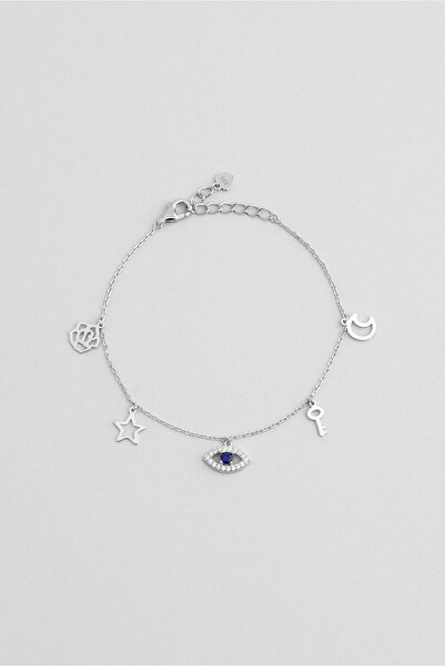 So CHIC... Ra'nın Gözü 18 Ayar Beyaz Altın Kaplama 19 Cm Gümüş Minimal Bileklik